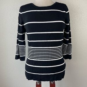 Cyrus Black and White Striped Stretch Top Size L EUC